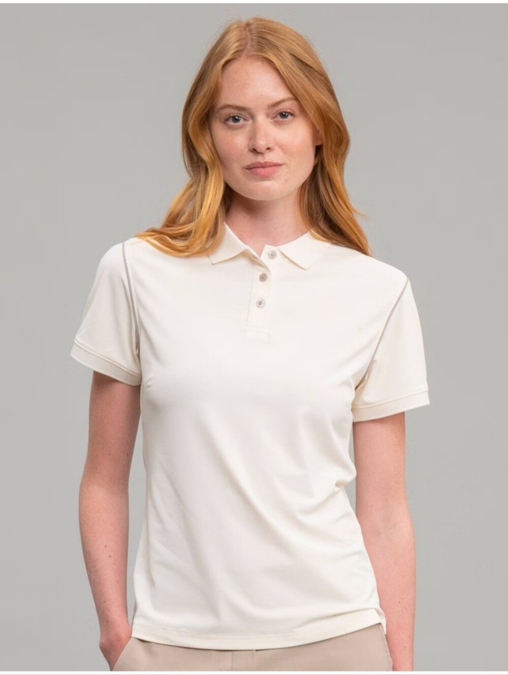Richer Poorer Women's Piped Short Sleeve Polo Shirt - Cream/Tan XS